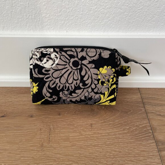 Vera Bradley Medium Cosmetic Pouch Baroque Black Yellow Toiletry Makeup Bag - Picture 3 of 16